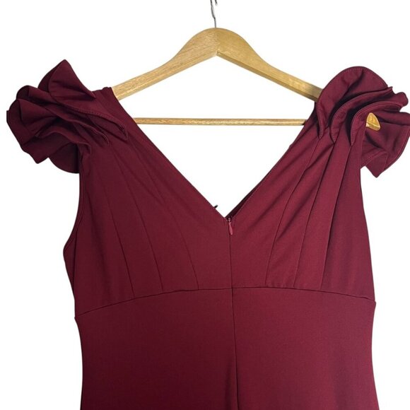 Amazon Women's L Ruffled Cap Sleeve Maxi Dress Maroon Red Maxi‎ Eveningwear - Picture 5 of 7
